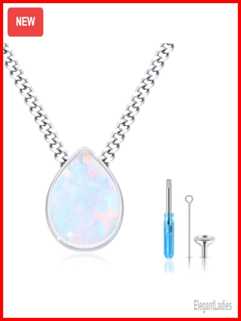 S925 Sterling Silver Teardrop Urn Necklace Opal Cremation Pendant